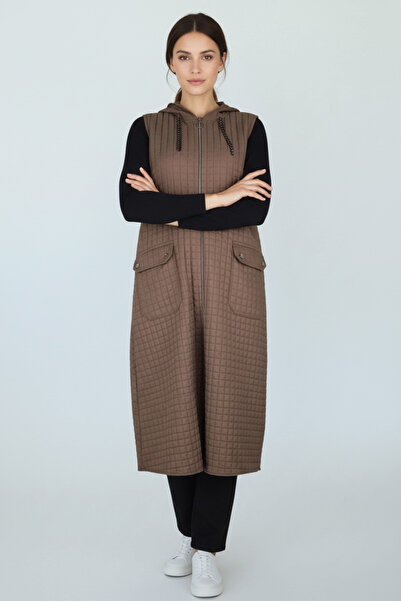 ECE GİYİM Vestă matlasată cu fermoar în față și buzunar la glugă KAPITONE2