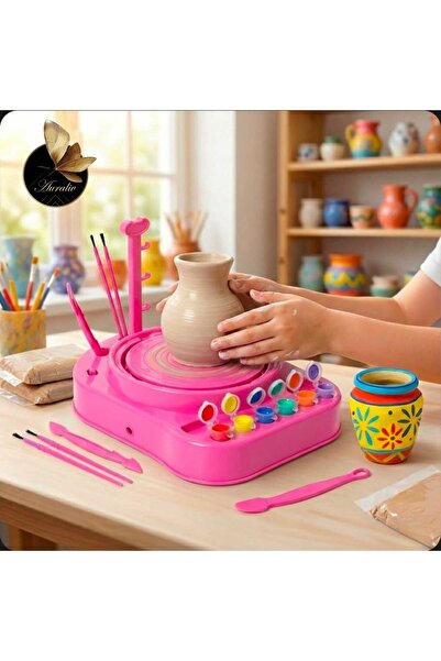 AURALIV ® Roată de olar pentru copii – Set creativ cu lut, unelte de sculptat, pensule și culori