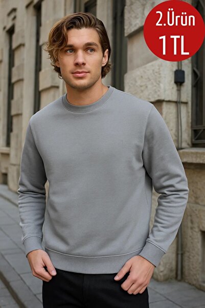 COMBİNE MİCHAİL Pánska mikina Basic Crew Neck sivej farby