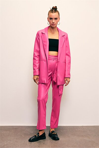 Sateen Шкіряні штани з поясом, фуксія