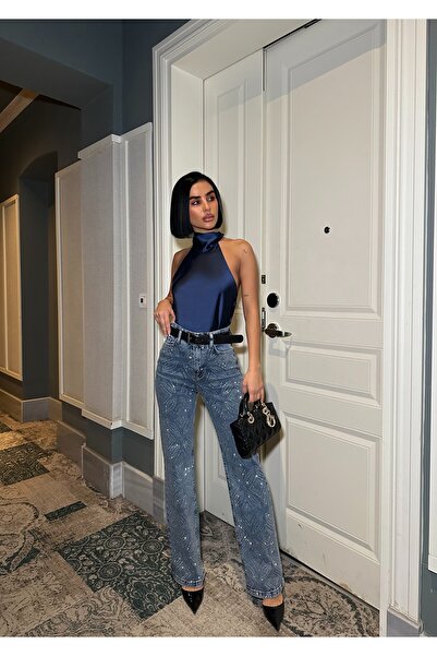 Ağgez Blugi pentru femei Stoned talie înaltă Palazzo Fit