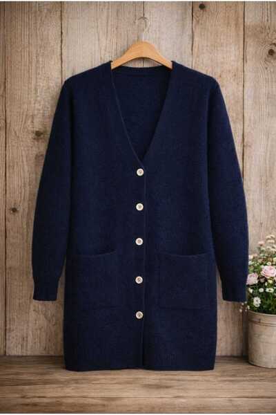 MODA VEDAT Women's Double Pocket Bearded Soft Cardigan -0370