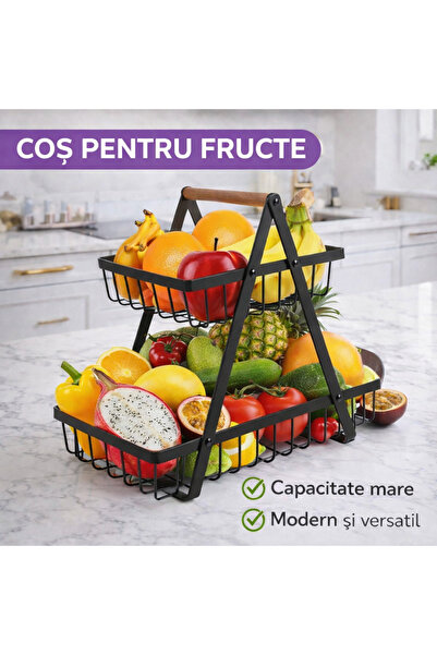 SMARTECH Cos pentru Fructe si Legume, cu doua etajere, din metal, maner din l...