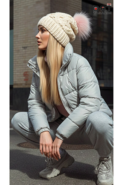 drt tasarım قبعة بوم بوم بلون مسحوقية بنمط النجوم