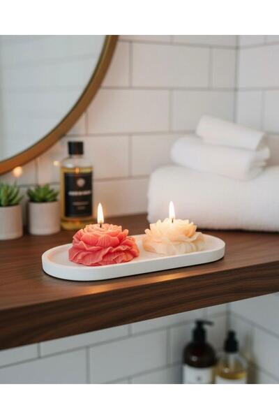 Mumelia Candles İkili Şakayık Taştozu Tabak Set Temalı El Yapımı %100 Doğal S...