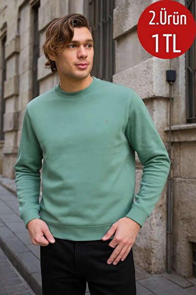 COMBİNE MİCHAİL Çağla Renk Basic Bisiklet Yaka Erkek Sweatshirt