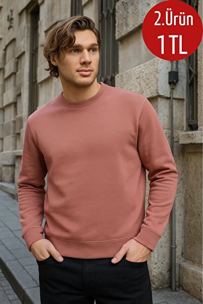 COMBİNE MİCHAİL Pánska mikina - púdrová farba, výstrih, základný model