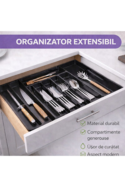 SMARTECH Organizator pentru tacâmuri și ustensile de bucătărie, sertar extens...