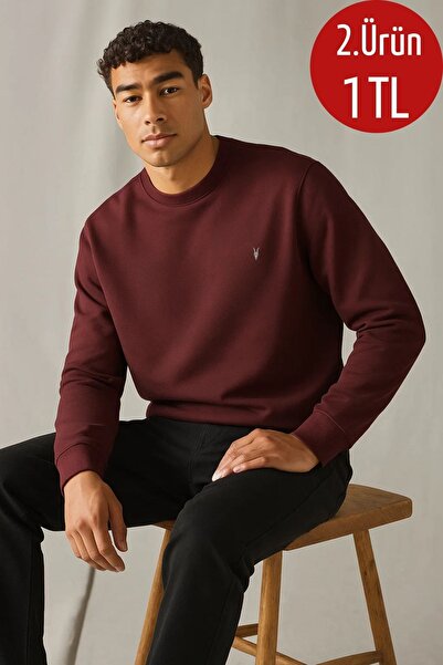 COMBİNE MİCHAİL Erkek Kışlık Kalın Basic Salaş Bordo Kazak