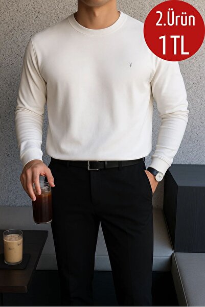 COMBİNE MİCHAİL Erkek Kışlık Salaş Basic Ekru Sweatshirt