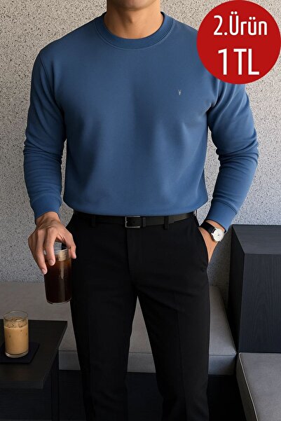 COMBİNE MİCHAİL Erkek Kışlık Salaş Basic İndigo Sweatshirt
