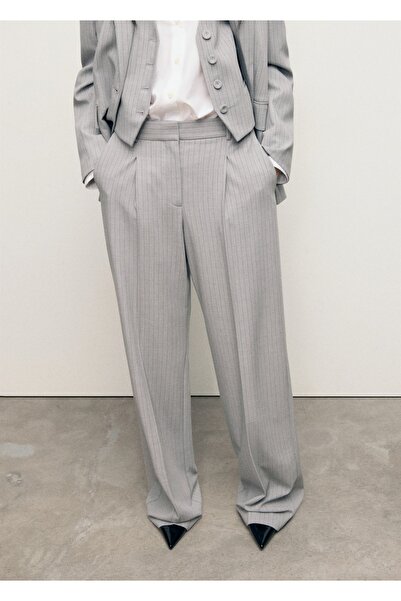 MANGO Woman İnce çizgili kumaş pantolon