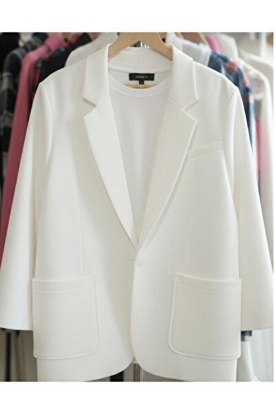 Mimoza tekstil Beyaz Oversize blazer ceket