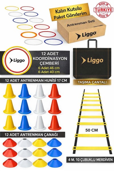 Liggo Antrenman Seti 4m Merdiven 12li Huni 12li Çanak 12li Koordinasyon Çembe...