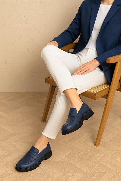 37Numara MOCASIN DE PIELE AUTENTICA DE DIMENSIUNE MARE PENTRU FEMEI ALBASTRU ...