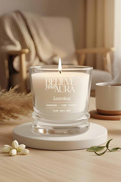 Believe Your Aura Yasemin Kokulu Bardak Mum - %100 Doğal Soya Mumu Bitkisel Y...