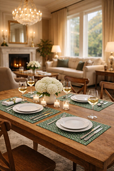 Rona Home طقم مفارش طاولة مقاومة للبقع على شكل زهور خضراء من بيتيبور تتسع لـ ...