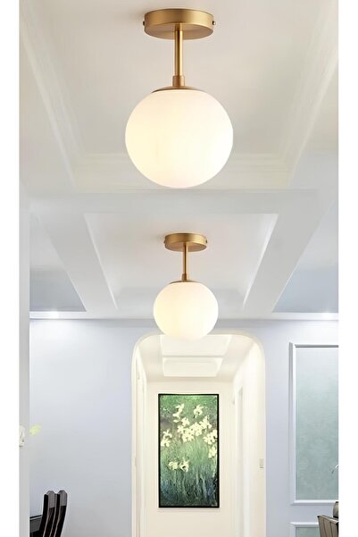 burenze Modern Tekli Beyaz Glop Camlı Tavan Salon Oturma Odası Mutfak Hol Ant...