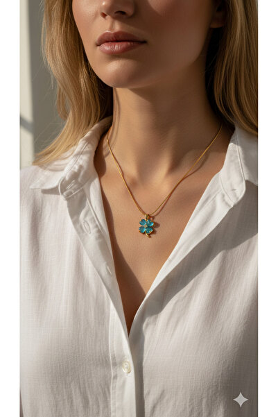 TrendimAksesuar Mavi Renkli Yonca Çelik Kolye