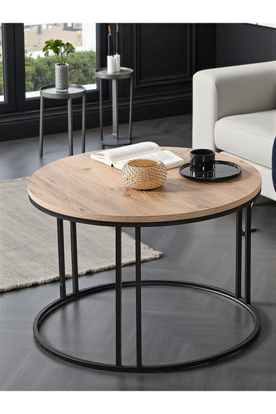 SEDAŞ LIVING UNITS Salon Orta Sehpa Açık Ceviz Suntalam (SİYAH) Metal Ayak Or...