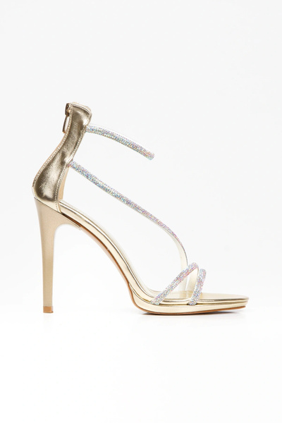 Miss Mitto Aur metalic cu bandă dublă - Pantofi de seară cu platformă de piat...