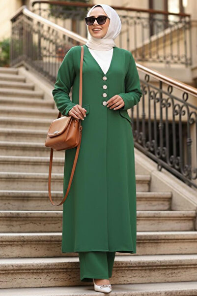 N.S NEVA STYLE Set triplu Hijab verde cu jachetă 7678Y