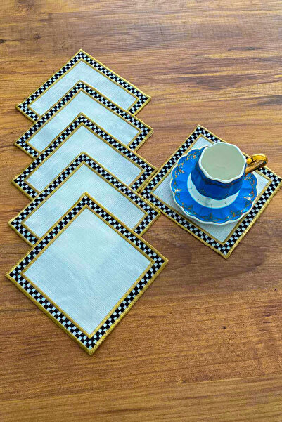 NAKIŞHAN Yıldız 6'lı Özel Nakışlı Keten Kahve Sunumluk Peçetesi,Kahve Kokteyl...