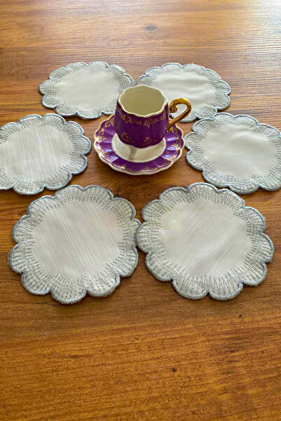 NAKIŞHAN Ayçiçeği 6'lı Özel Nakışlı Keten Kahve Sunumluk Peçetesi,Kahve Kokte...