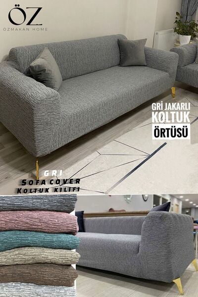 ÖZMAKAN Husă și husă pentru canapea jacquard gri închis