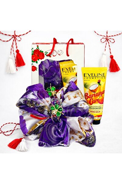 velve Pachet March, esarfa satinata, brosa trifoi cu patru foi, crema de main...