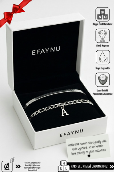 EFAYNU Kişiye Özel Harfli Bileklik Çelik Kararmaz Sevgiliye,Arkadaşa,Hediye Ç...