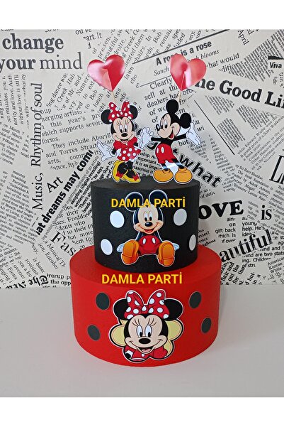 DAMLA PARTİ Mickey Minie Mouse Maket Pasta, Mickey Minie Kırmızı Doğum Günü