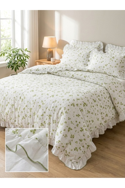 BESTİNA GOLD طقم غطاء لحاف فردي 100% قطن مع حواف مزخرفة ومكشكشة