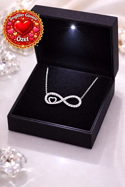 Siset Gümüş 925 Ayar Zirkon Taşlı Işıklı Kutuda Sonsuzluk Gümüş Kolye
