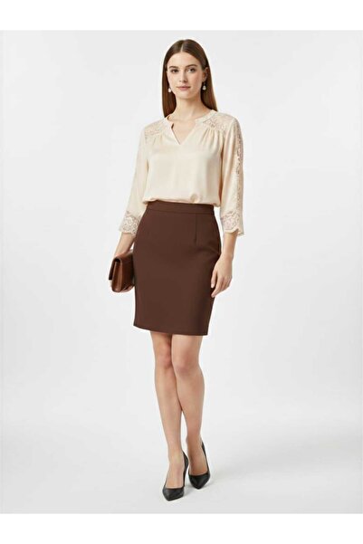 Butik Kısa Arkadan Yırtmaçlı Astarlı Fermuarlı Düğmeli Portoriko Kumaş Kalem ...