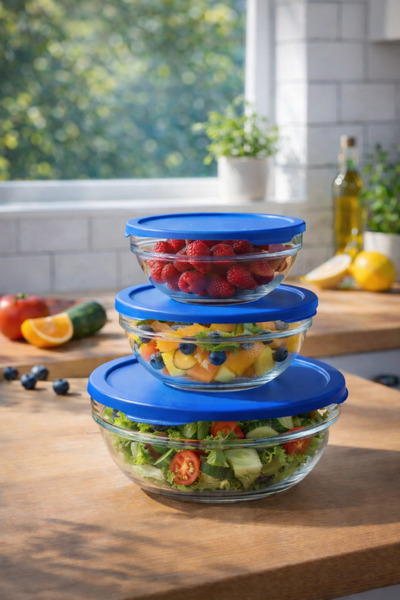 Paşabahçe 3'lü Cam Saklama Kabı Seti - Sızdırmaz Kapaklı Farklı Boy Buzdolabı...