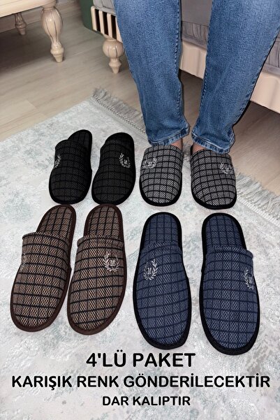 Marka Vizyon 4'lü Set Erkek Ev Terliği Bohça Çeyiz Misafir Terliği