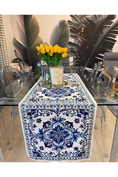 white rabbit home Blue Mediterranean Patterned Runner (45.130cm)