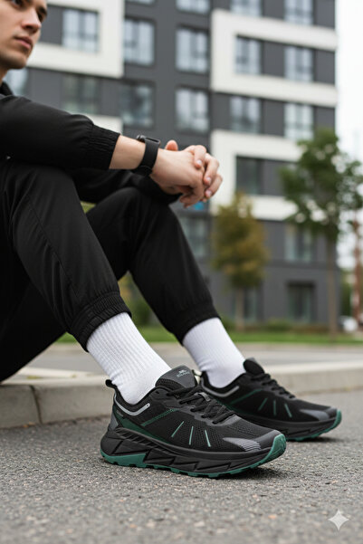 Slazenger ®   أحذية رياضية رجالية من سلسلة I Premium ذات شبكة سوداء خفيفة الو...