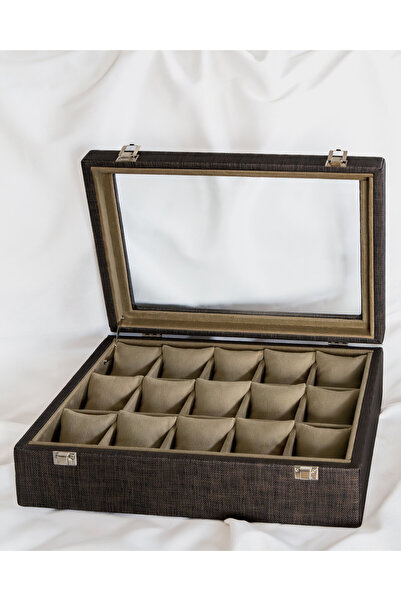 Shansora Design 15-Piece Brown Watch Box, Faux Leather Covered, Custom Made, ...