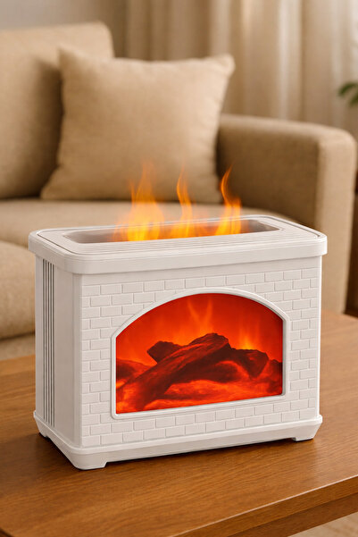 Ecuy Masaüstü Hava Nemlendirici LED Alev Efektli Şömine Aromaterapi Difüzörü ...