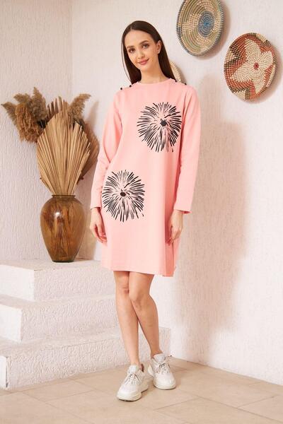 Darlin Moda Kadın Pudra Baskılı Düğme Detaylı Tunik DM60346