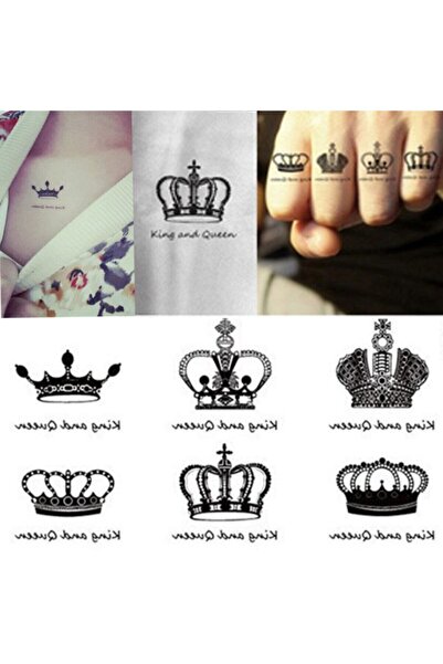 Market66 Geçici Dövme King Queen Crown Kral Tacı Taç Ufak Vücut Dövmesi Tattoo