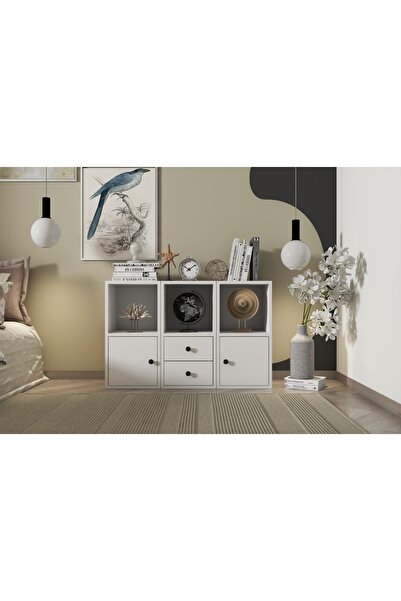 Nettrends Iki Kapaklı Iki Çekmeceli Raflı Beyaz Şifonyer Çıtasız Şfn-1059-ç
