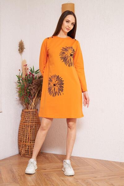 Darlin Moda Kadın Turuncu Baskılı Düğme Detaylı Tunik DM60346