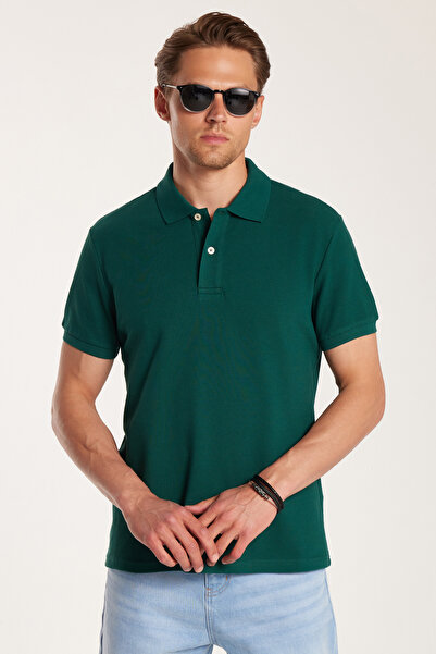 Tudors Ανδρικό T-shirt Slim Fit Slim Fit 100% βαμβακερό πράσινο γιακά πόλο