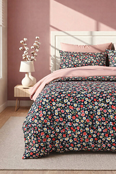 İQON Double Duvet Cover Set Violet Salmon Setçi̇ft