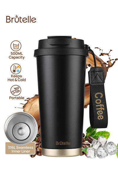 Brutelle Insulated Coffee Travel Mug 500ml 17oz Double-Walled Stainless Steel...