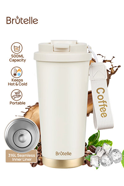 Brutelle Insulated Coffee Travel Mug 500ml 17oz Double-Walled Stainless Steel...