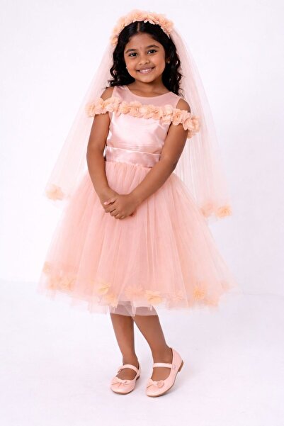 Melis Çocuk Çiçekli Kız Çocuk Abiye Elbise Gelinlik